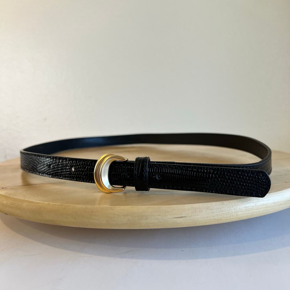 Vintage Black Vegan Leather Small Hook Buckle Belt Size Large